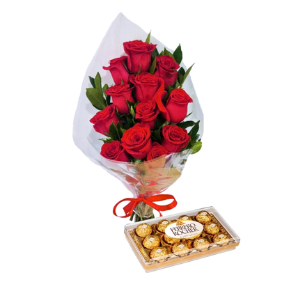 Luxuosas 12 Rosas Importadas & Ferrero Rocher