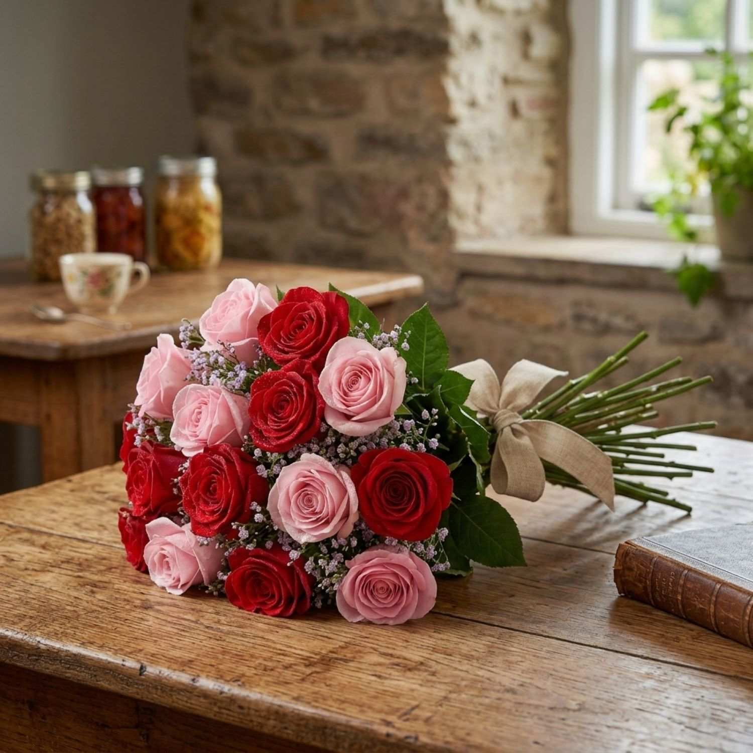 Buquê De 36 Rosas Vermelhas & Cor De Rosa