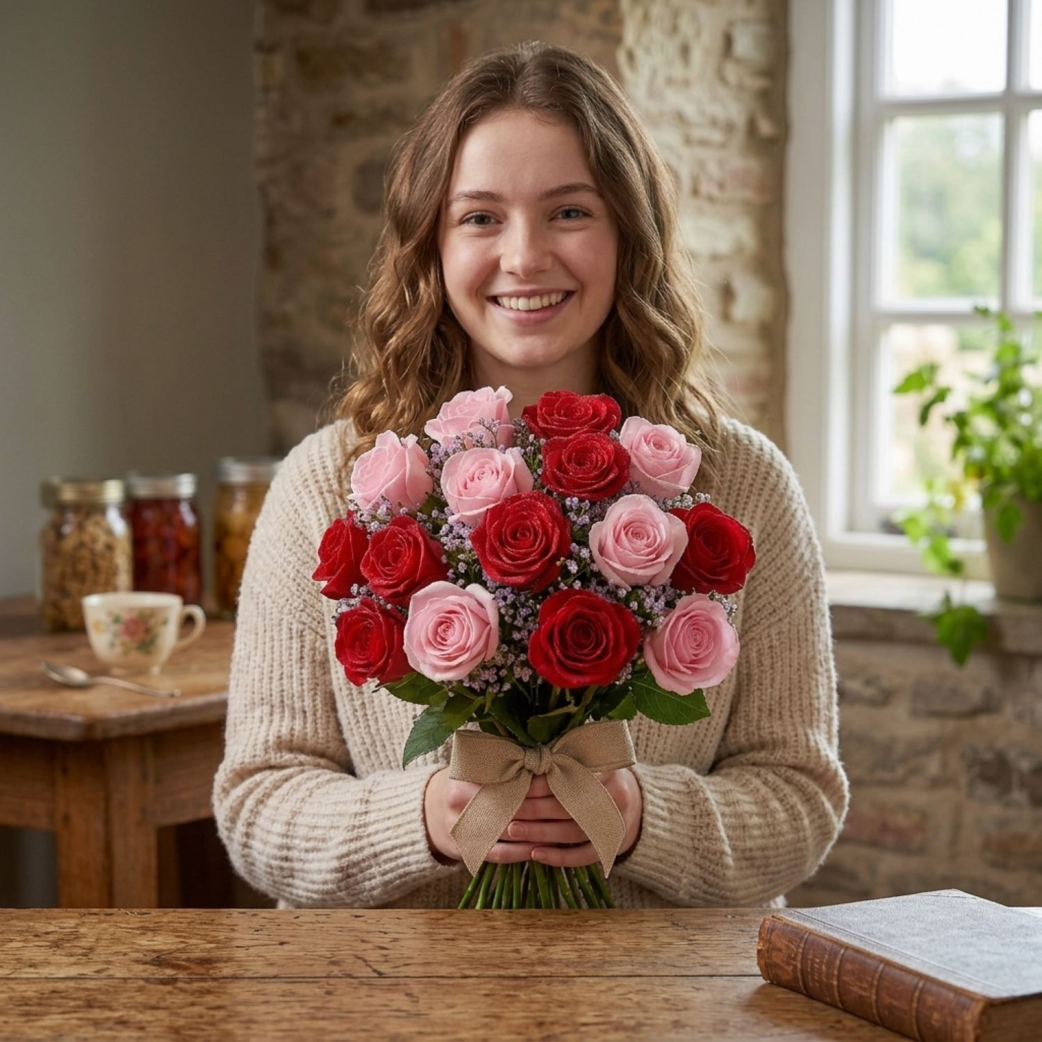 Buquê De 36 Rosas Vermelhas & Cor De Rosa