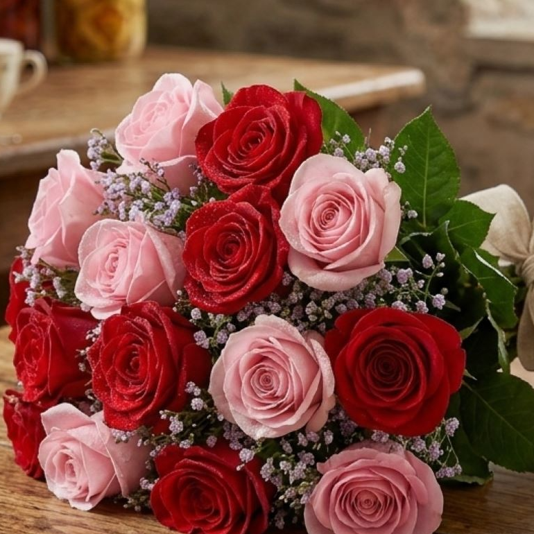 Buquê De 36 Rosas Vermelhas & Cor De Rosa
