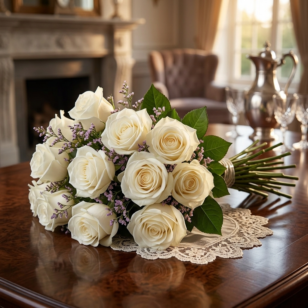 Buquê De 36 Rosas Brancas & Gypsophila