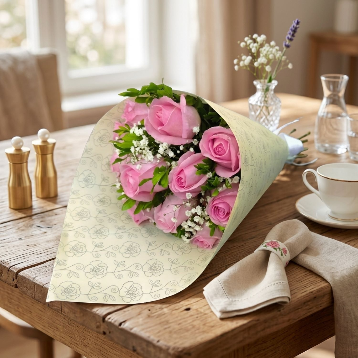 Buquê Delicadeza De 12 Rosas Cor De Rosa