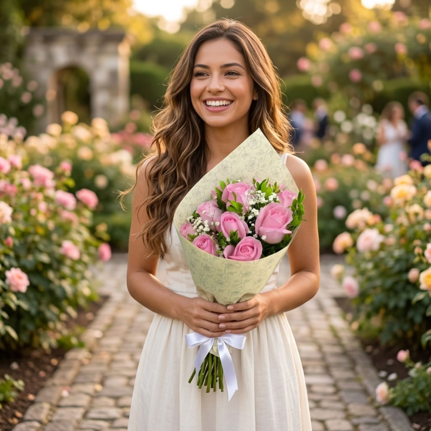 Buquê Delicadeza De 12 Rosas Cor De Rosa