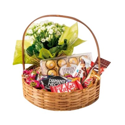 Cesta com Kalanchoe e Chocolates