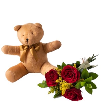 Urso caramelo e rosas