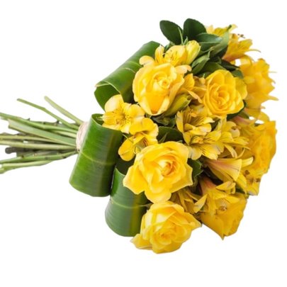 Buquê com rosas e austromelia Amarelas