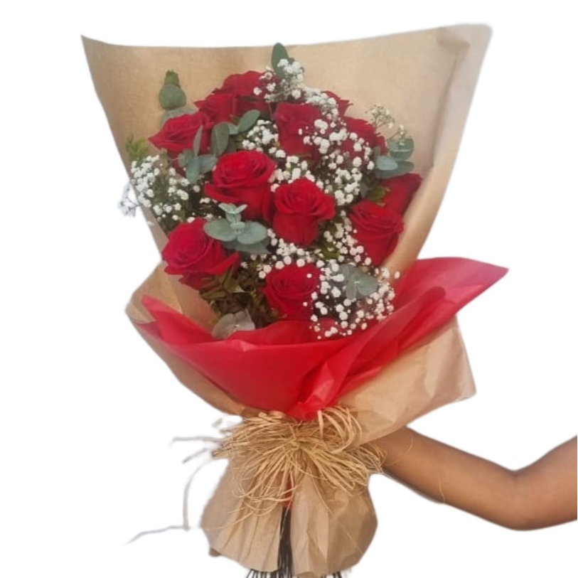 Buquê de 12 Rosas Vermelhas Embalagem Kraft