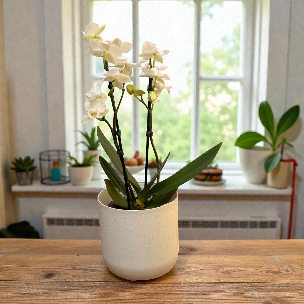 Orquieda Branca Plantada no Cachepo