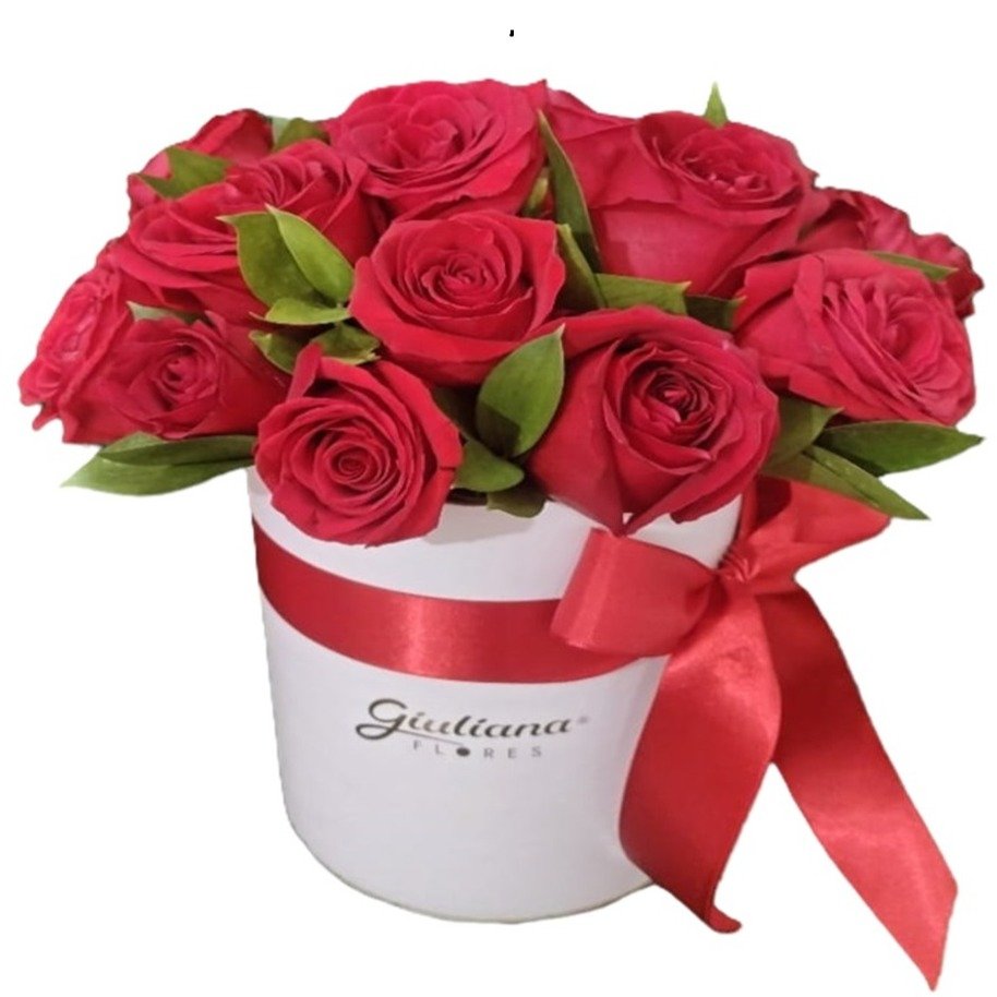 Caixa Box Branca com Rosas Vermelhas