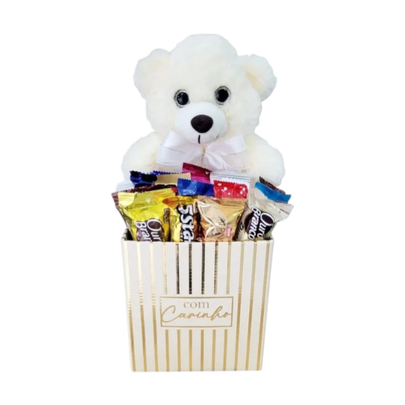 Cesta Carinho Com Urso E Bombons Sortidos