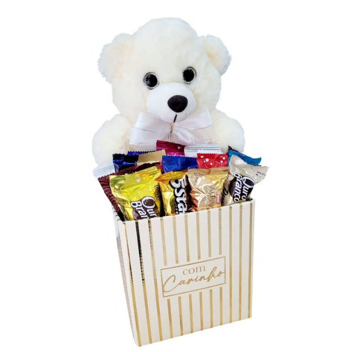 Cesta Carinho Com Urso E Bombons Sortidos 