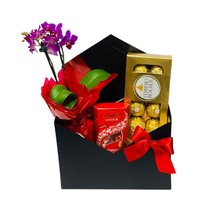 Cesta com Orquídeas e Chocolates Lindt