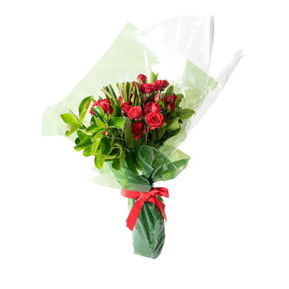 Buquê de Mini Rosa Vermelhas com Folhagens