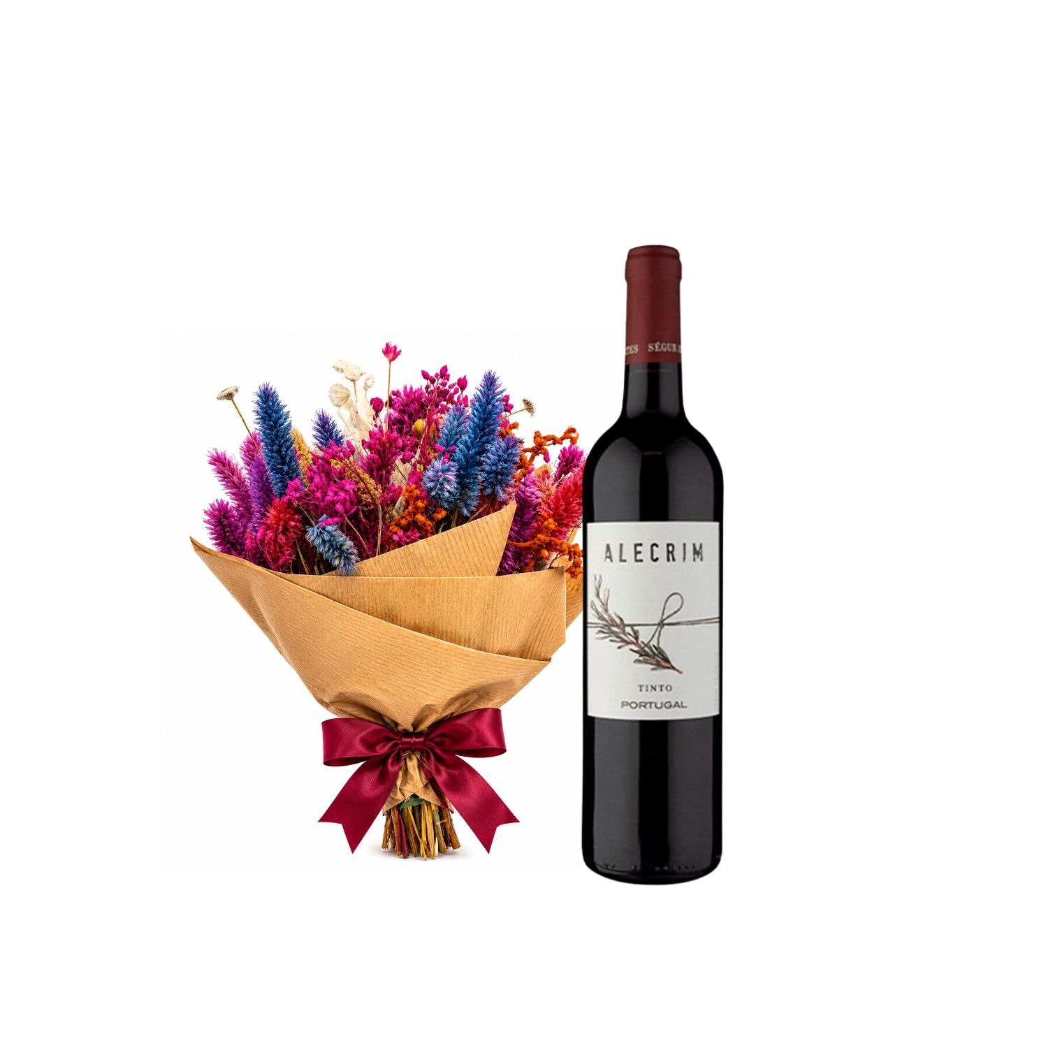 Delicado Mini Buquê de Flores Secas com Vinho 