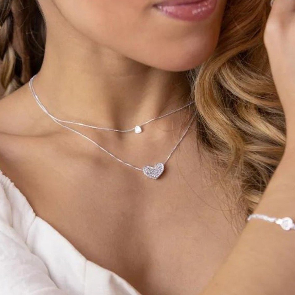 Colar Ponto de Luz Coração 45CM - Prata 925
