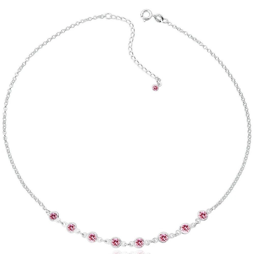 Choker de Prata 925 com Zircônias Rosas + Extensor