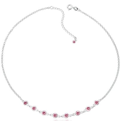 Choker de Prata 925 com Zircônias Rosas + Extensor