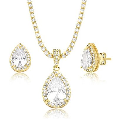 Conjunto Riviera Gold c/ Zircônias Banhado em Ouro 18K