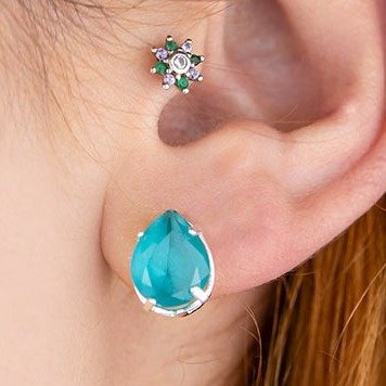 Conjunto Colar e Brinco Zircônias Verde - Prata 925