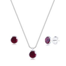Conjunto Colar e Brinco Zircônia Vermelha - Prata 925
