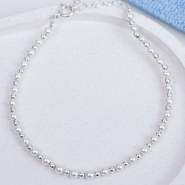 Pulseira de Pérolas e Prata 925 Legítima 3mm