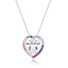 Colar de Prata 925 Coração Zircônia Colorida