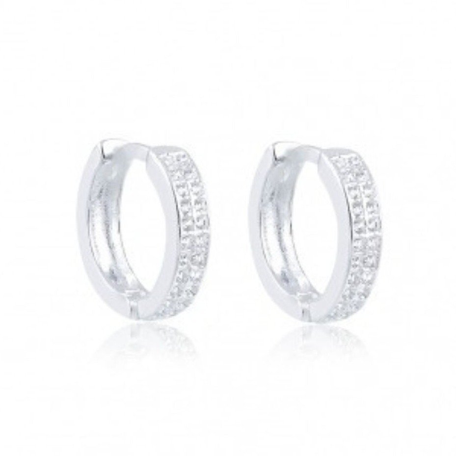 Brinco de Argola Prata 925 Zircônias Cravejadas