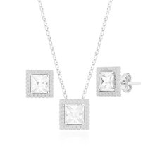 Conjunto de Prata legitima Cravejado Branco