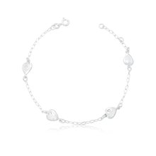 Pulseira de Prata Corações Zircônias Deitados (1mm) 20