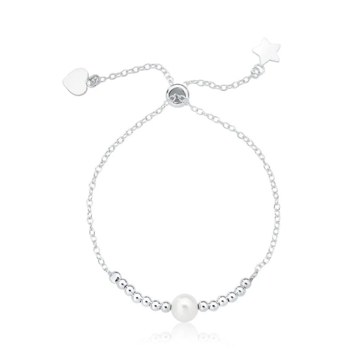 Pulseira de Prata Regulável Bolinhas e Pérola (1mm)