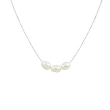 Colar de Prata 925 Três Pérolas Biwa (Natural) 45cm