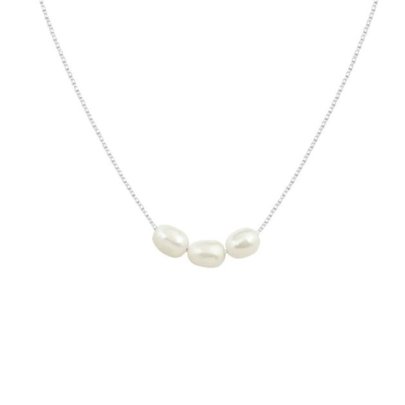 Colar de Prata 925 Três Pérolas Biwa (Natural) 45cm