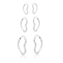 Kit Brincos de Prata Argola Coração Torcida 1,5, 1,7 e