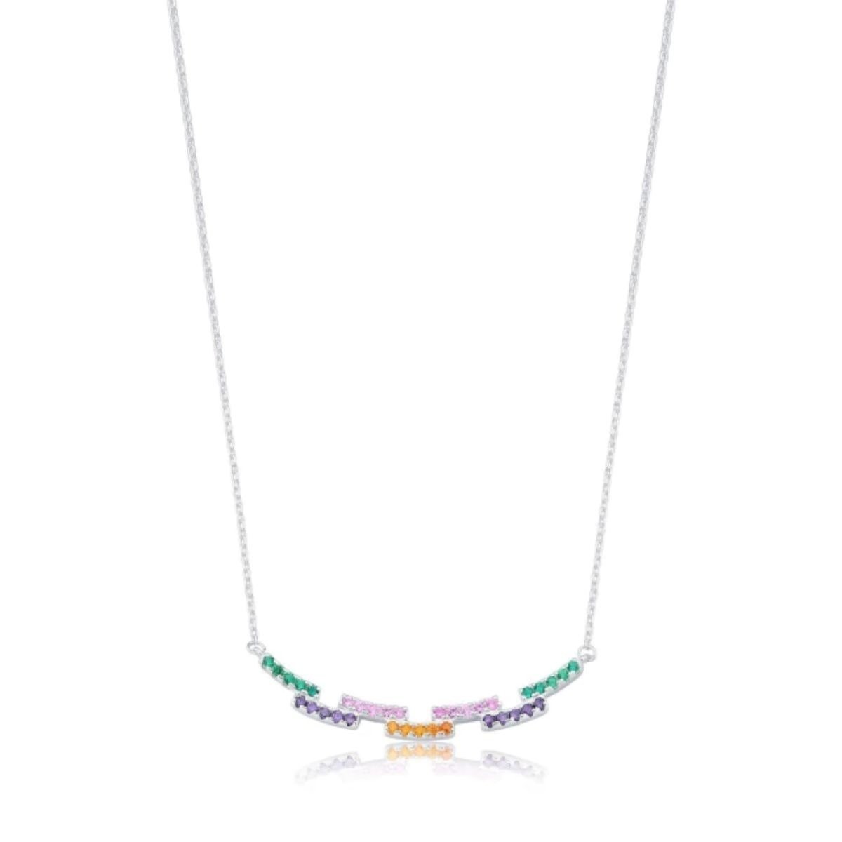 Colar de Prata Curvado Zircônias Coloridas 45cm