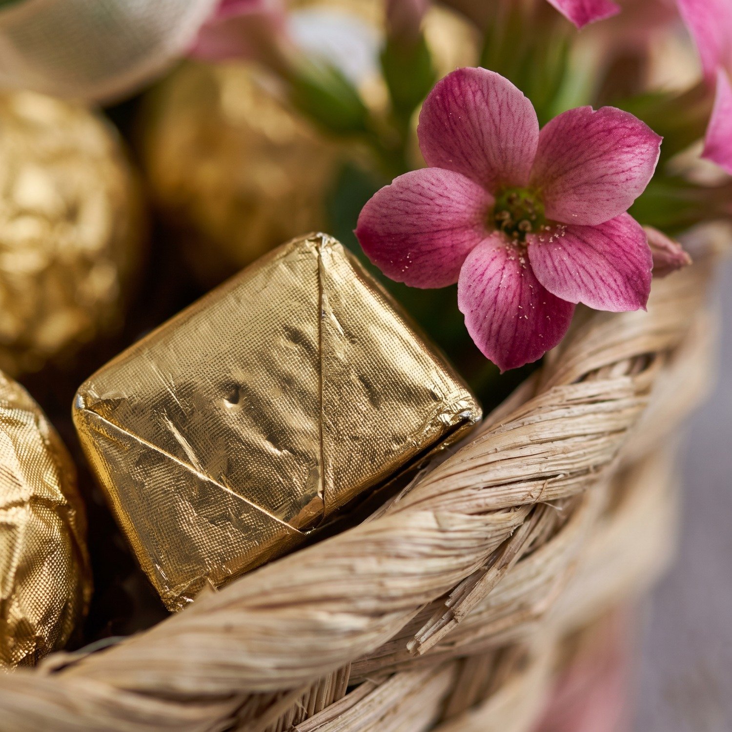 Cesta Rustica Floral com Chocolates
