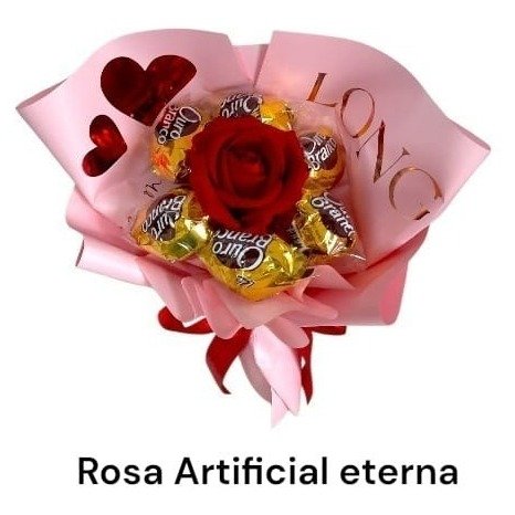 Buquê Serena Rosa Solitária e Bombons