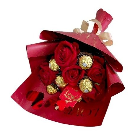 Buquê de Bombons de Chocolate e Rosas Eternas 