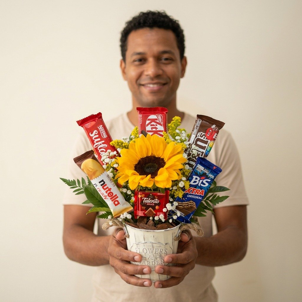 Balde Girassol e Chocolate Sunshine