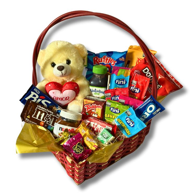 Cesta de Chocolate e Guloseimas Grande com Urso