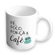 Caneca de Porcelana Fé, Foco, Força e Café 325ml