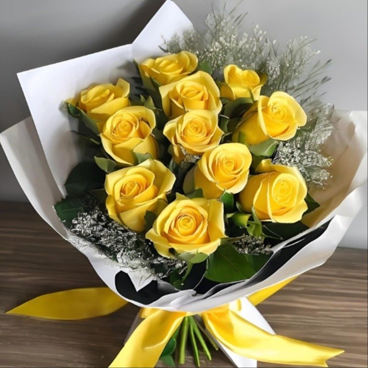 Buquê com 12 Rosas Amarelas Importadas