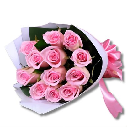 Buquê com 12 Rosas Rosadas Importadas