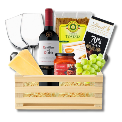 Cesta Gourmet Premium Queijos e Vinho Chileno