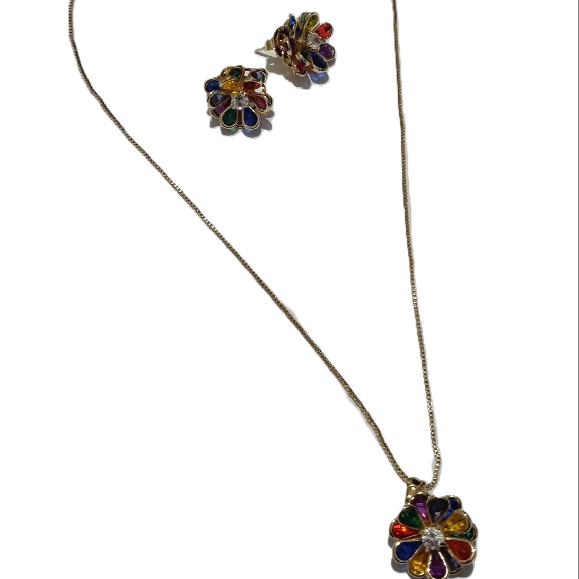 Conjunto Flor Cristal Multicor Dourado