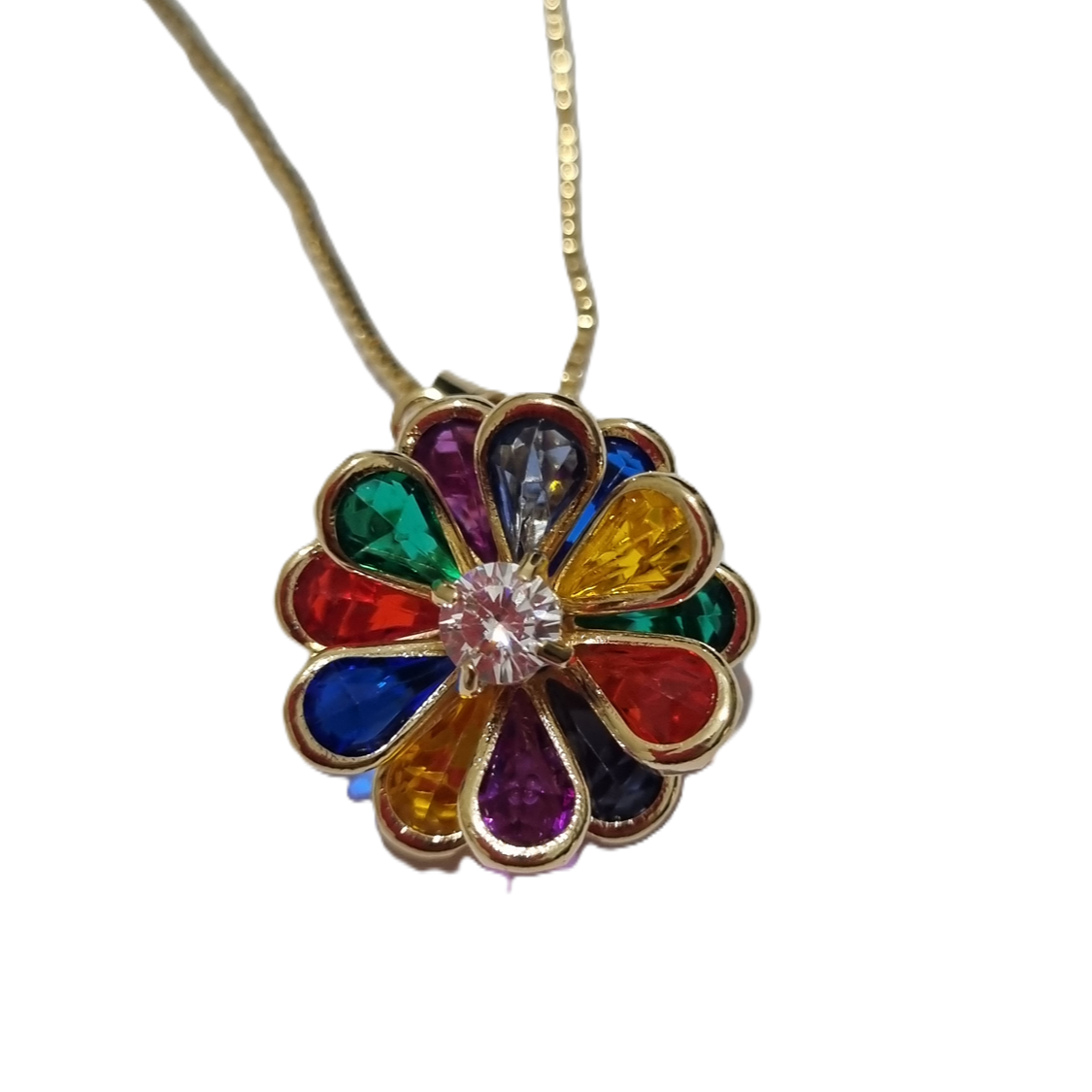 Conjunto Flor Cristal Multicor Dourado