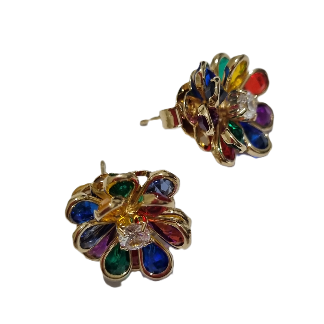 Conjunto Flor Cristal Multicor Dourado