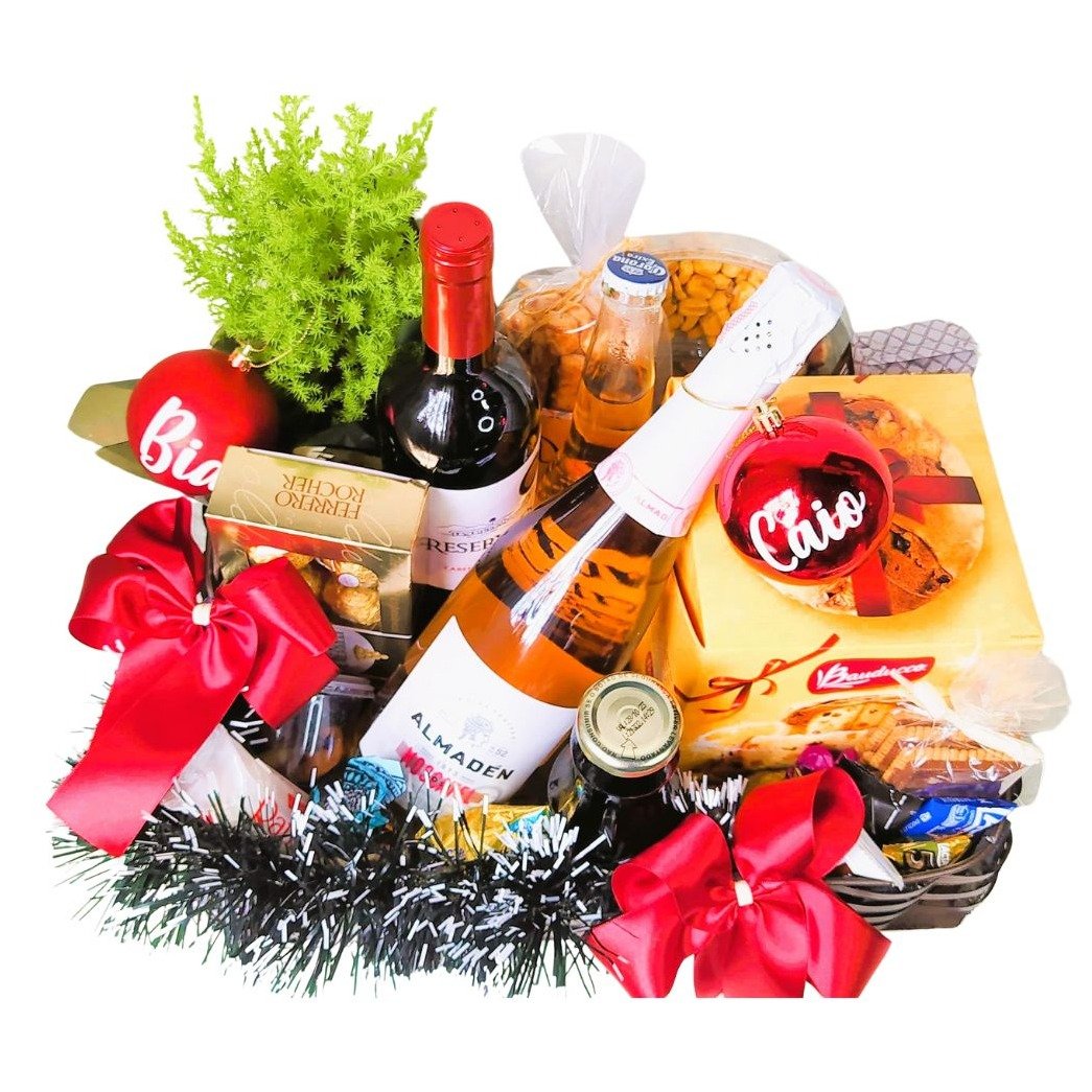 Cesta de Natal Decorada Completa em Bandeja G