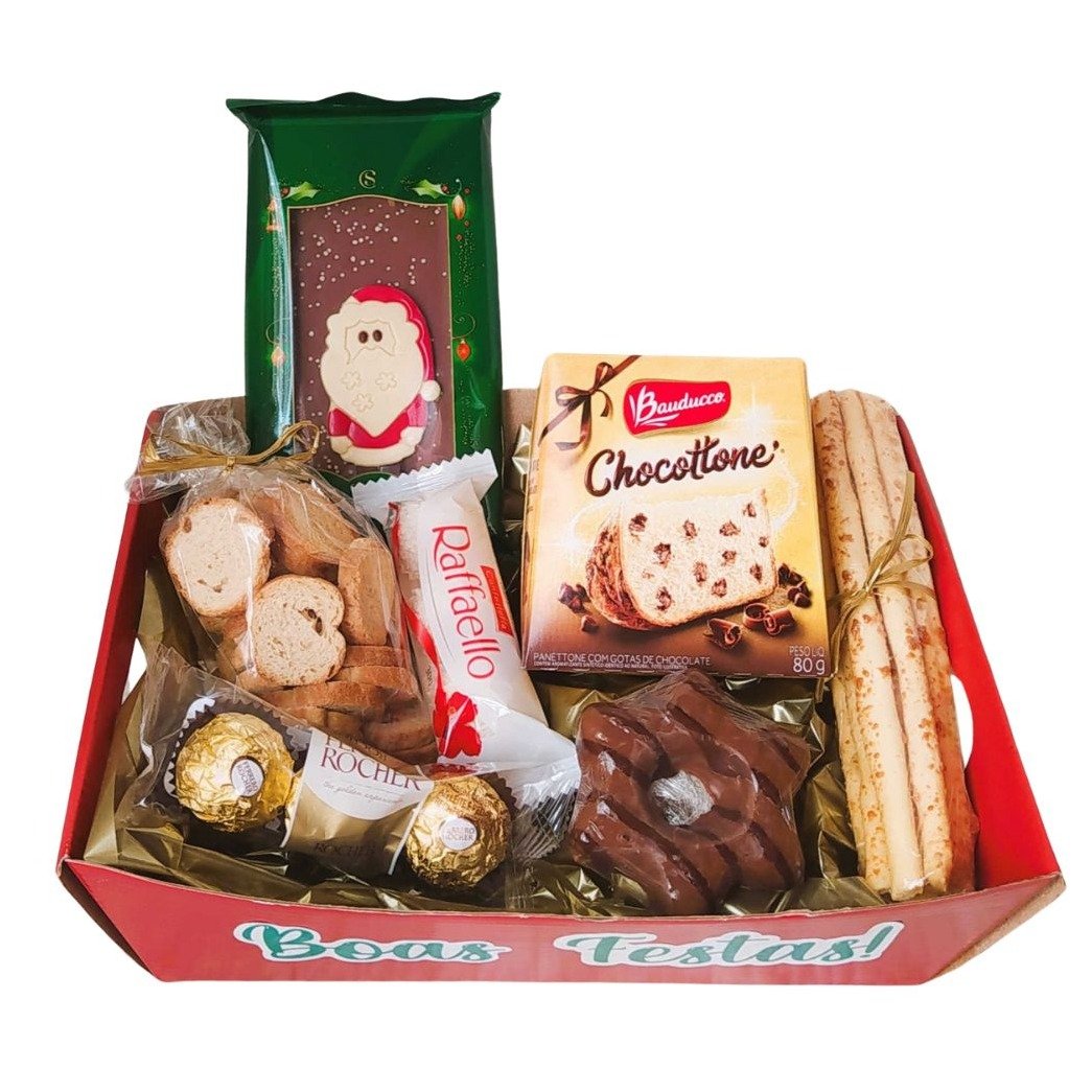 Cesta de Natal Kraft P Vermelha com Mini Chocotone