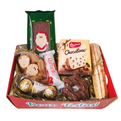 Cesta de Natal Kraft P Vermelha com Mini Chocotone