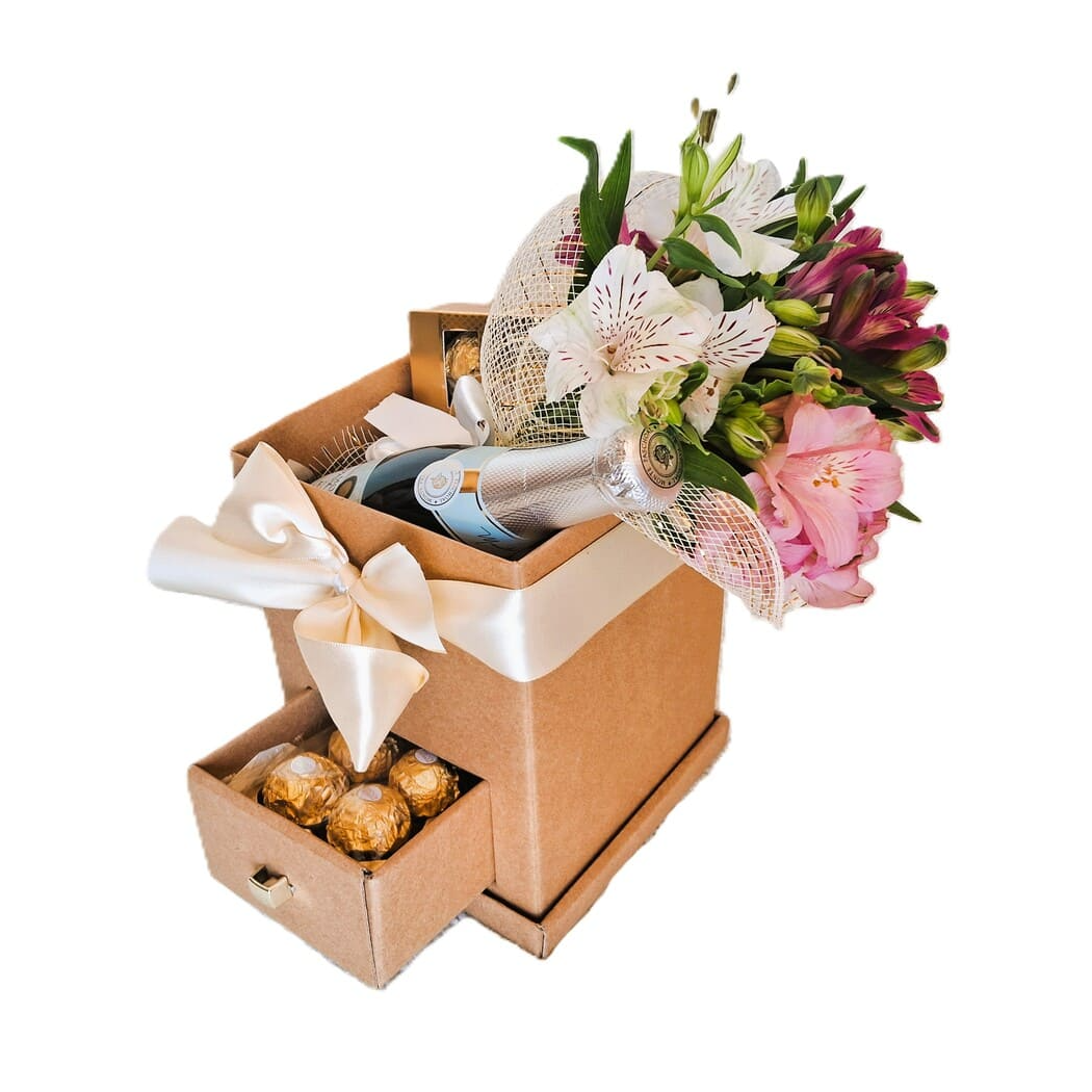 Caixa Gaveta com Chocolates e Espumante